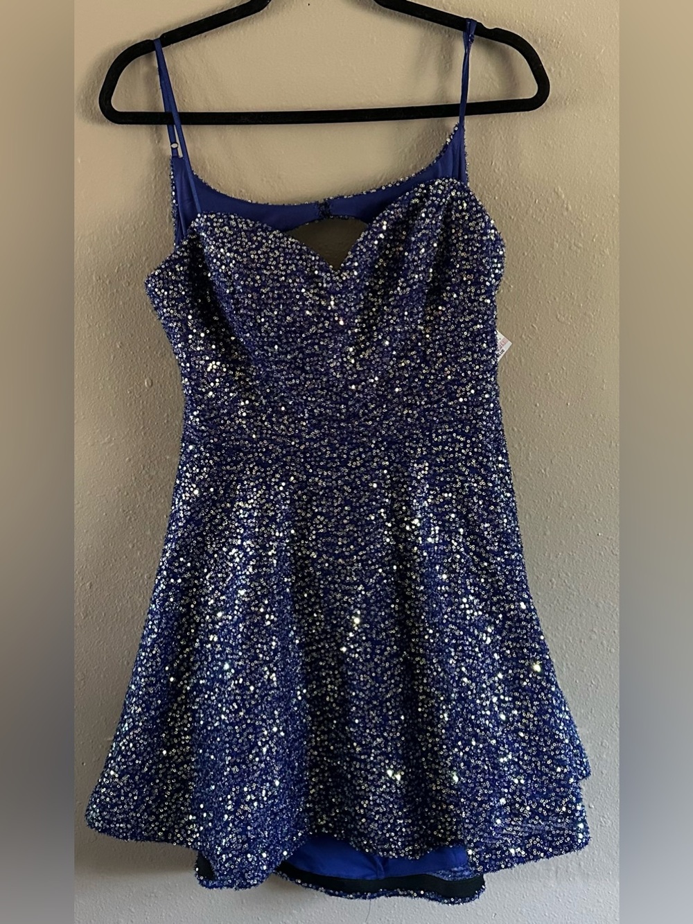 NWT City Studio Royal Blue Sequin Open-Back Skater Dress - Size 13/14